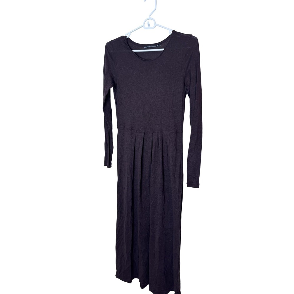 Gudrun Sjödén Dress‎ Womens Small Purple Linen Pleated Maxi Long Sleeve Casual